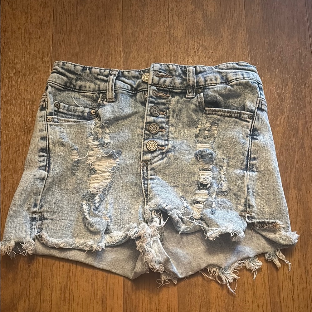 Indigo Rein Blue Jean Shorts Distressed Frayed Hem